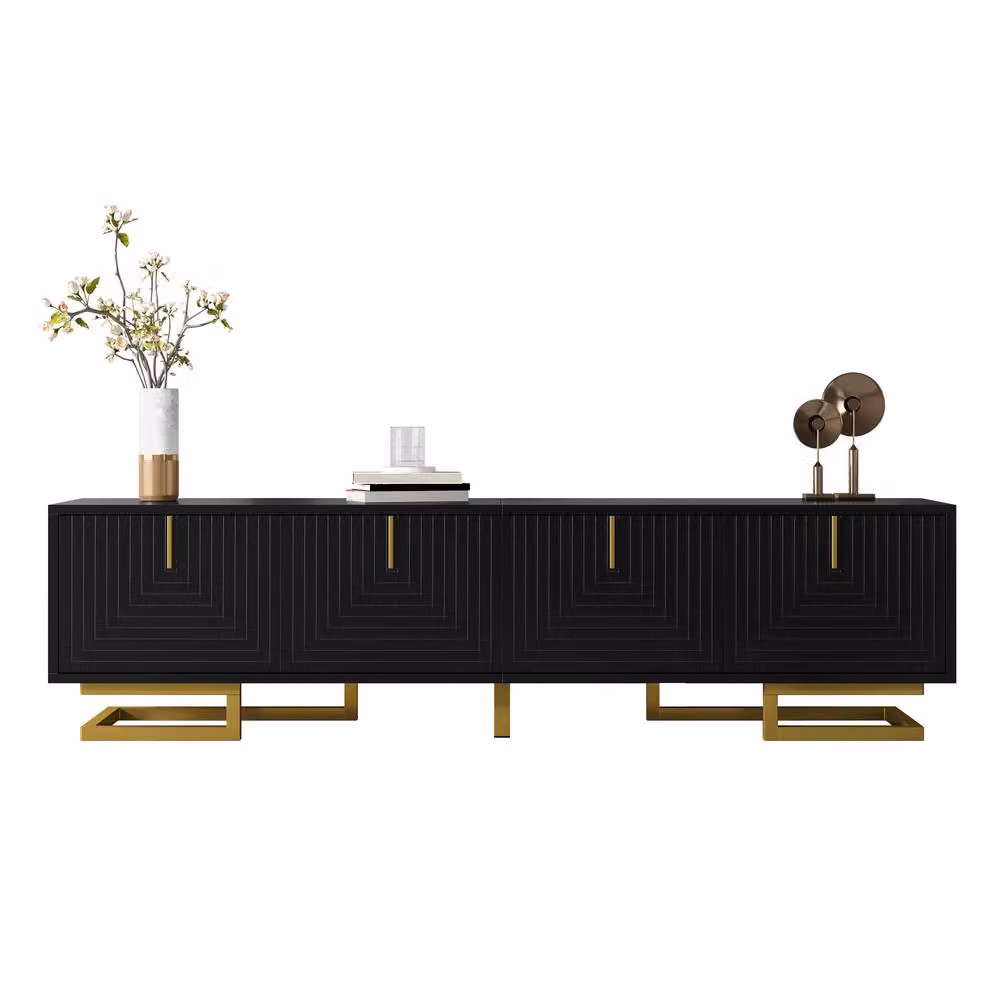 BTM Modern Black TV Stand with Textured Doors and Gold Handles, W/D/H: 160.0 x 44.5 x 38.0 cm – 4