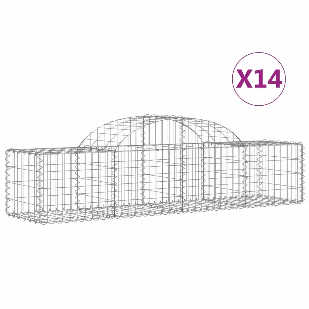 Berkfield Home Arched Gabion Baskets, 14 Piece Set, Silver Galvanised Steel, W: 200 cm, D: 50 cm, H: 40/60 cm – 2