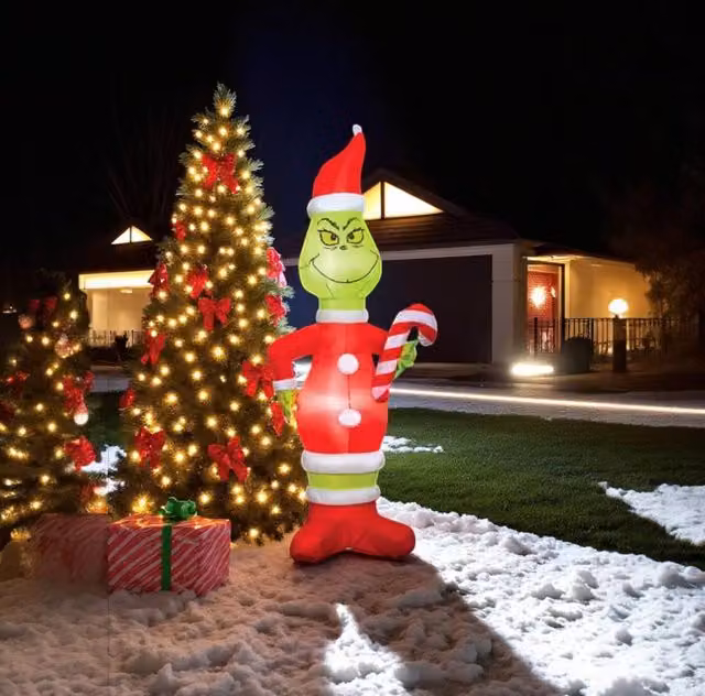 Garden Greatness 6ft Inflatable Green Striped Candy Cane Grinch Christmas Decoration – 1