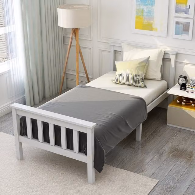 Aosom.UK Solid Pine Small Single Bed Frame with Headboard and Footboard in White