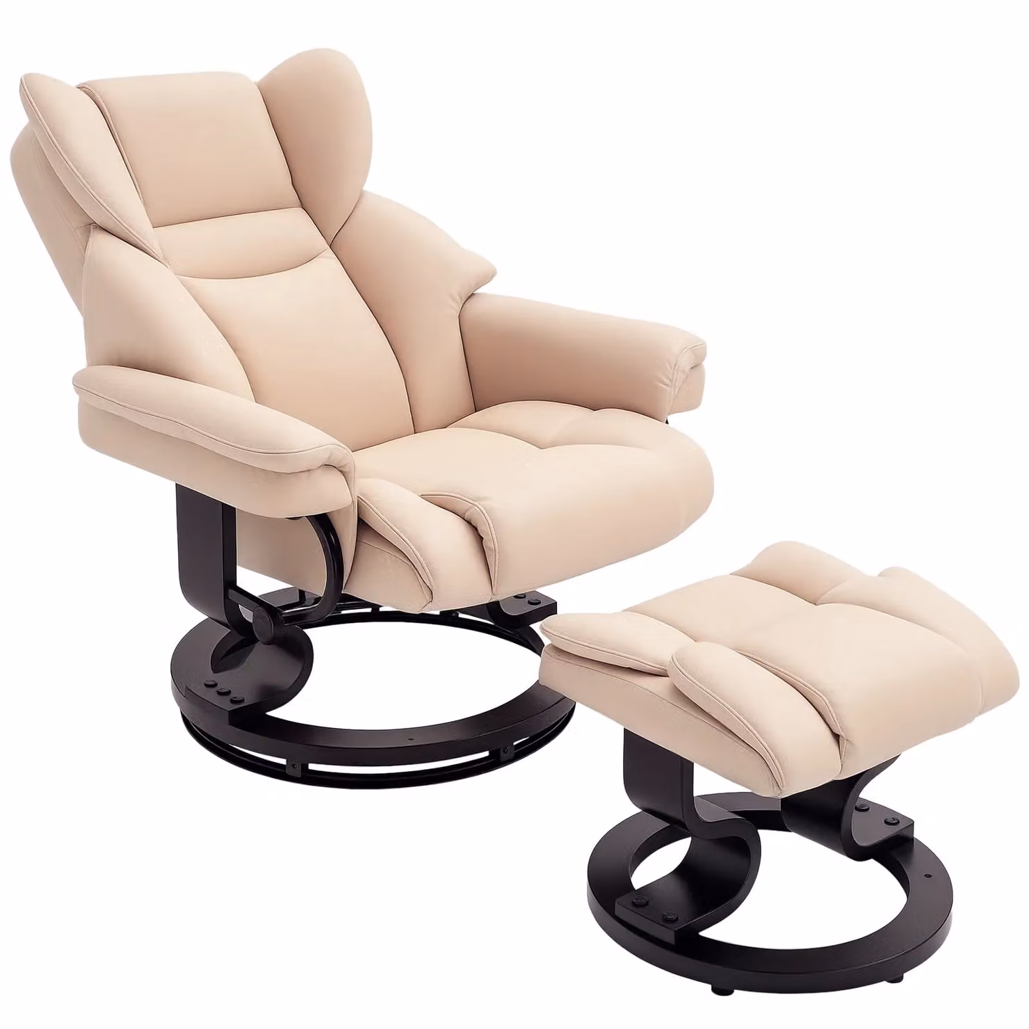 HOMCOM Modern Manual Reclining Armchair with Integrated Ottoman in Beige Synthetic Leather – 2