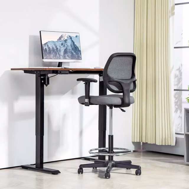 Vinsetto Grey Fabric Tall Drafting Office Chair with Adjustable Height and Foot Ring