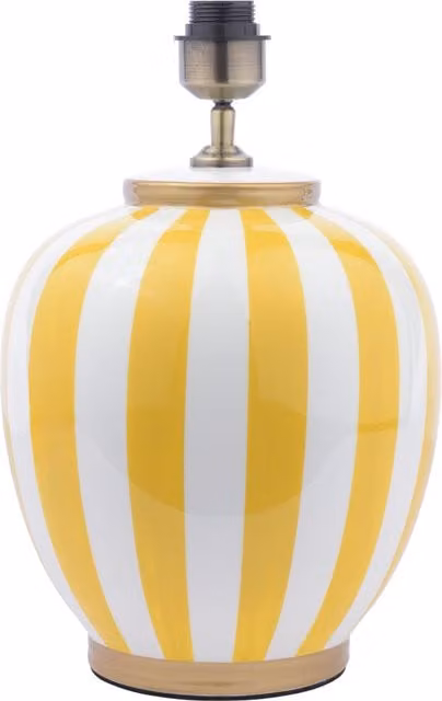 Dar Round Ceramic Tabletop Lamp in Yellow and White with Gold/Brass Details, E27 Socket