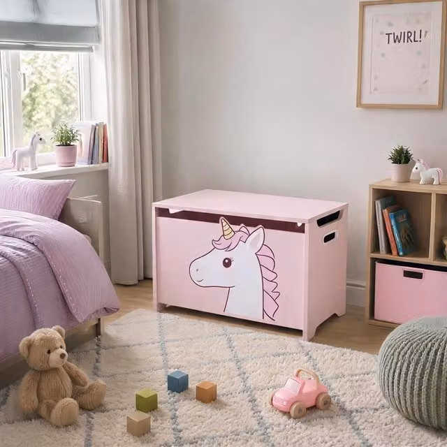 Home Source Pink Kids Character Design Storage Box in MDF and Plastic