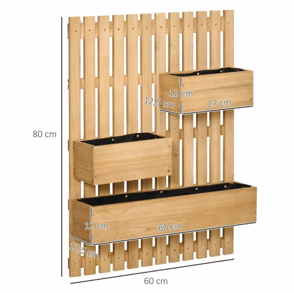 STILVORA Wooden Wall-mounted Window Box Planter in Brown and Beige, W: 80.0 cm, H: 60.0 cm, D: 12.5 cm – 2