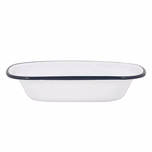 Argon Tableware White and Blue Enamel Rectangular Pie Dish, 20 cm – 1