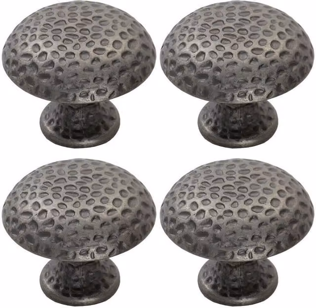Loops 4-Pack Dimpled Mushroom Cupboard Door Knob in Antique Steel, 38mm Diameter, Matt Grey/Silver – 1