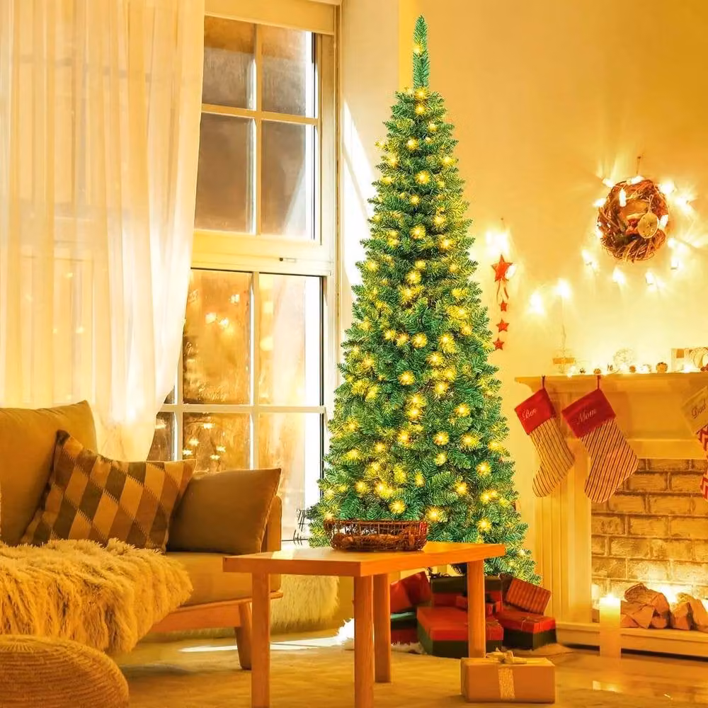 Kelvenix 2.1m Slim Christmas Tree with Warm White LED Lights in Green – 3
