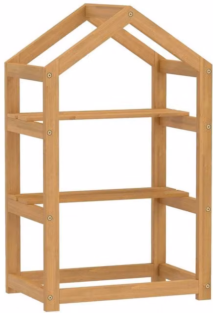 KORVIXA 2-Tier Acacia Wood Corner Plant Stand, House-Shaped Flower Shelf in Brown or Sand, H 75 cm – 1