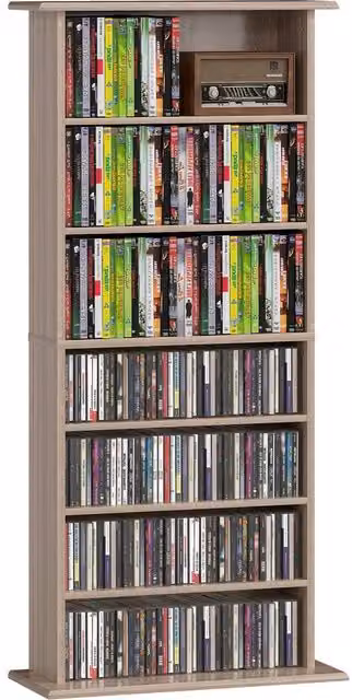HOMCOM Media Storage Unit with 6 Adjustable Shelves in Brown Sand Wood Finish – 8