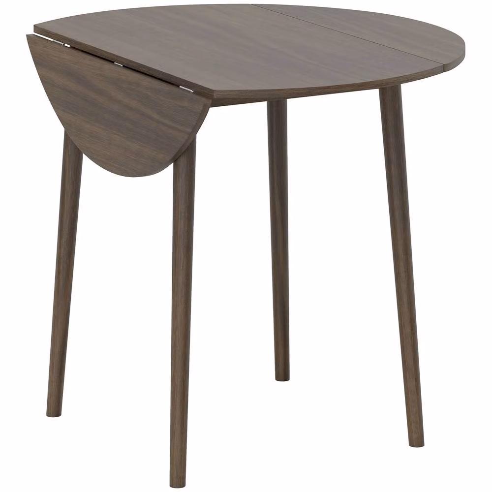 Wyld Haus Harapa Grey Wood Grain Round Drop Leaf Dining Table for 4 Adults, H 89.0 cm x W 73.5 cm – 2