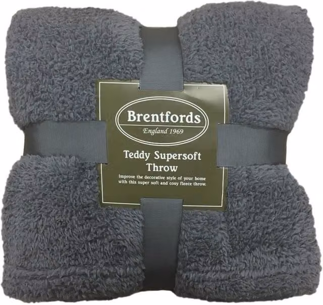 OHS Grey Fluffy Teddy Fleece Throw Blanket, W: 150 cm, D: 200 cm – 1