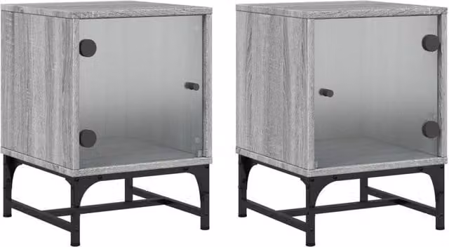 Berkfield Home Set of 2 Bedside Cabinets with Glass Doors in Grey Sonoma, W/D/H: 35 x 37 x 50 cm