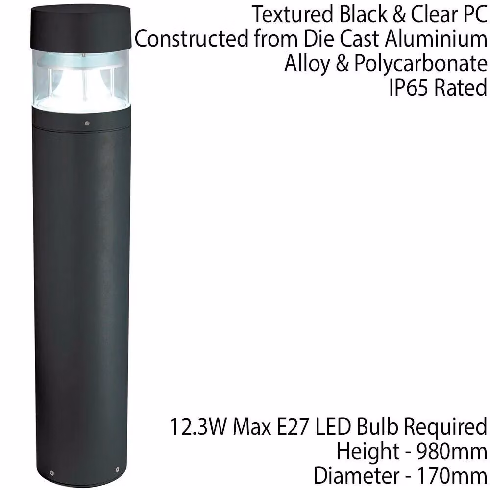 Loops Black Round IP65 Outdoor Bollard Lamp Post with E27 Socket, Height: 100 cm – 2