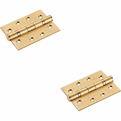 Loops 2 Pair Satin Brass 13 Ball Bearing Butt Hinges, H x W x D: 102 x 76 x 3 mm