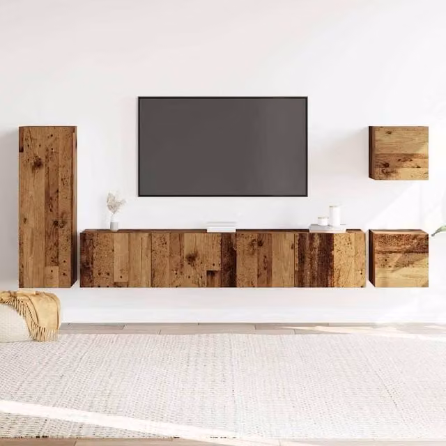 Berkfield Home Classic 5 Piece Wall-Mounted TV Cabinet Set in Brown and Multicolour Engineered Wood – 1