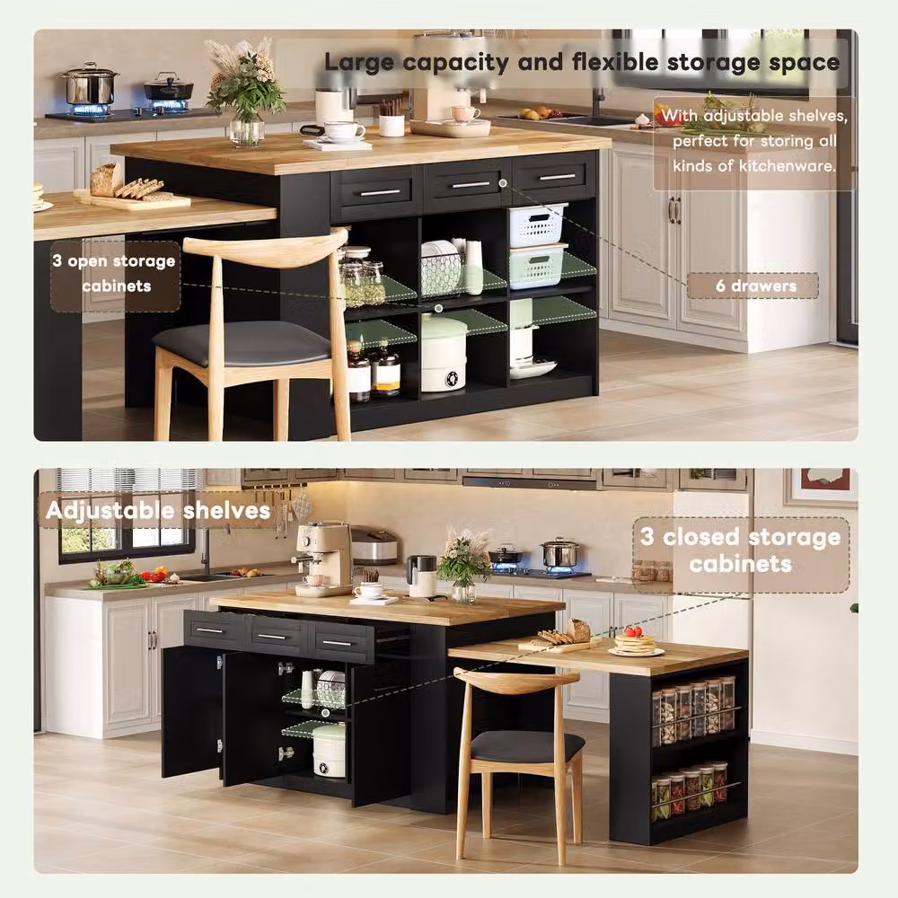 BTM Modern Extendable Kitchen Island Dining Table with Marble Top, Multicolour, W: 150 cm, D: 80 cm, H: 75 cm – 6