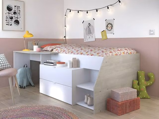 Vente-unique Single Bed with Desk, Storage Drawers and Stairs in White and Black, W/D/H: 90 x 200 x 135 cm – 1
