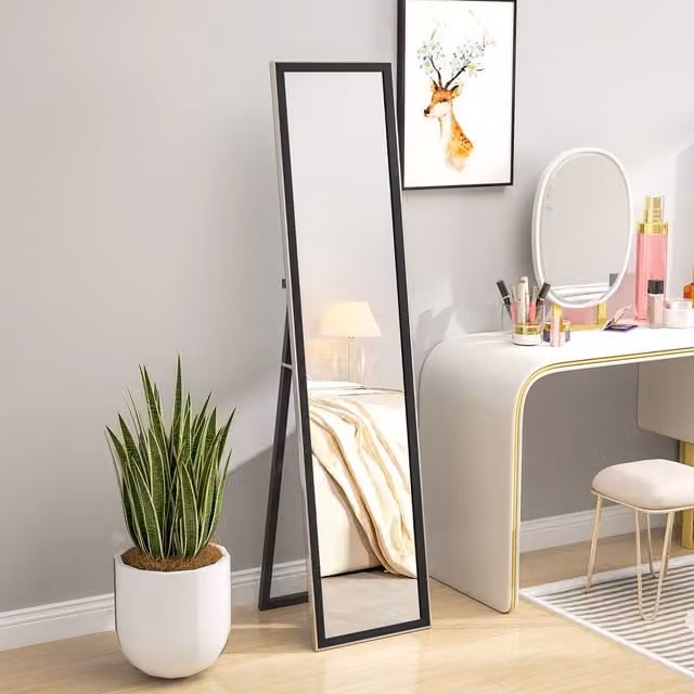 HOMCOM Full Length Rectangular Mirror in Black for Wall Mounting or Leaning, W: 37.0 cm, H: 157.0 cm