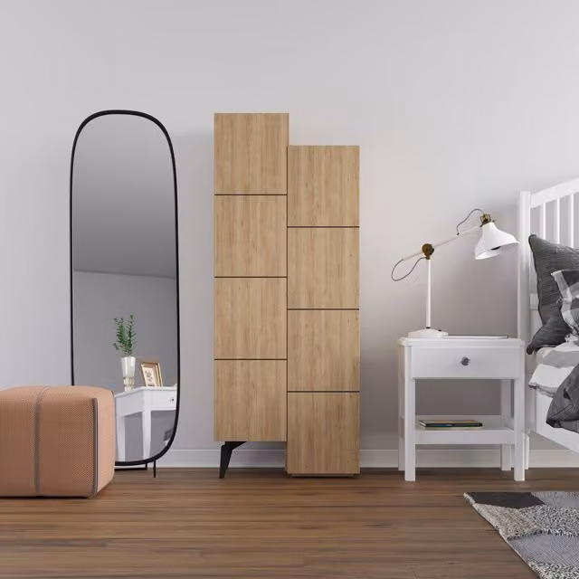 Decortie Stair Modern Open Shelf Storage Cabinet, 2 Pack, Natural – 1