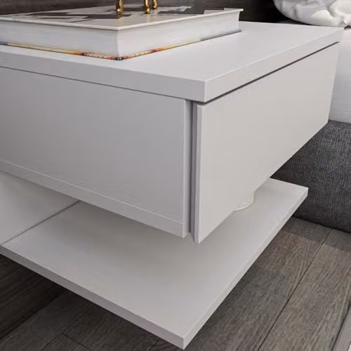 DECOROTIKA Vivid Wall Mounted Floating Bedside Table with One Drawer and One Open Shelf, White – 3