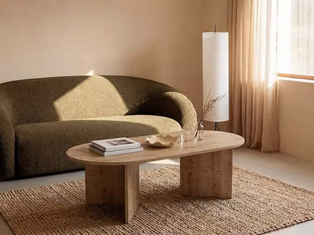 Vente-unique TOPANIA Round Coffee Table in Sand Light Oak, W/D/H: 60 x 60 x 39.6 cm