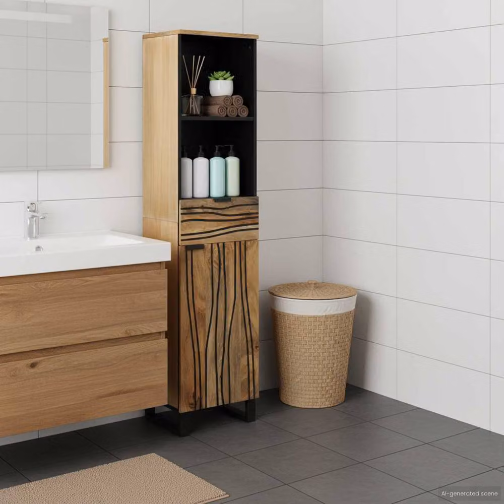 Berkfield Home Modern Bathroom Cabinet in Beige Solid Mango Wood, W/D/H: 38 x 33.5 x 160 cm – 2