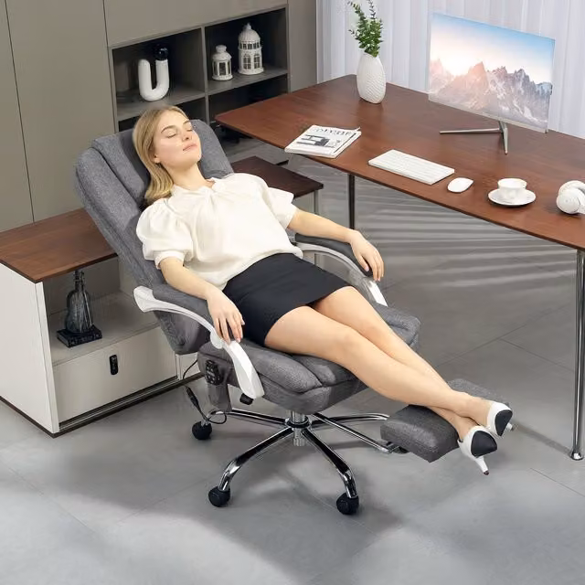 HOMCOM Grey Fabric Heated Reclining Executive Office Chair with Footrest and Headrest