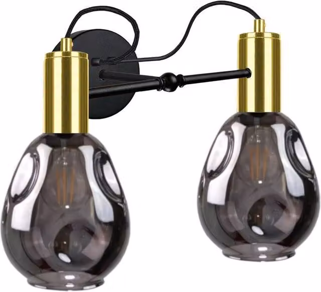 Netlighting Kari Modern Wall Lamp in Black and Gold with 2x E27 Sockets, Diameter: 25 cm