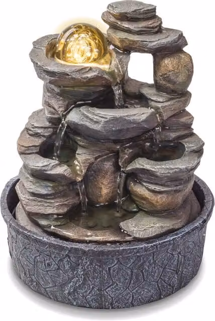 Valiant Grey Stone Indoor Tabletop Water Fountain with LED Light