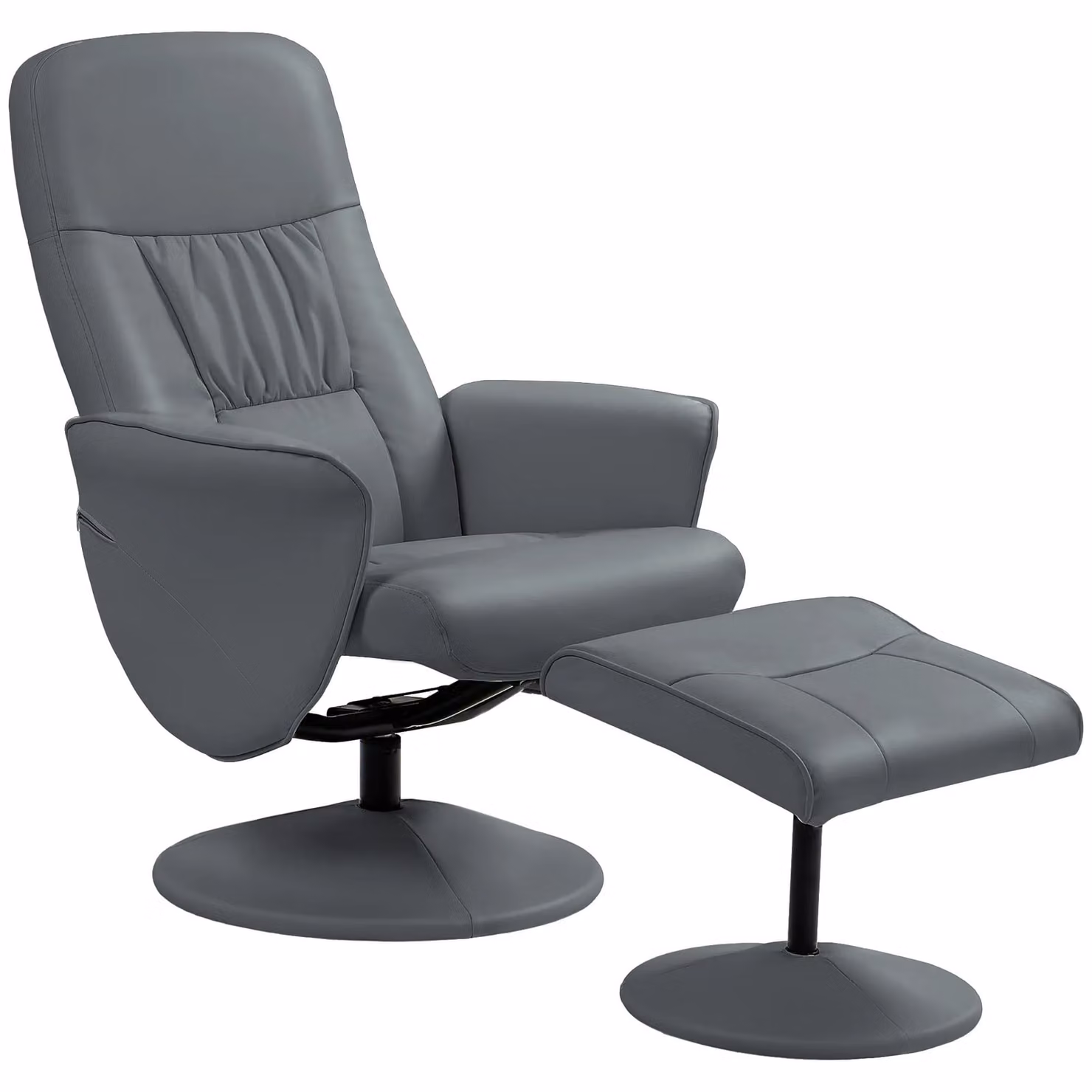 HOMCOM Grey PU Leather Swivel Recliner Armchair with Ottoman – 2