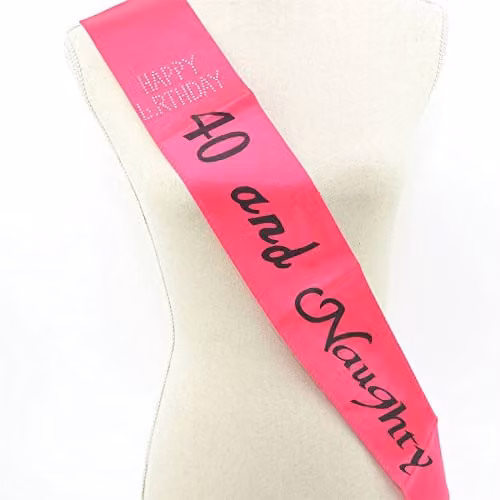 SHATCHI 40 and Naughty Pink and Black Diamante 40th Birthday Sash for Adults