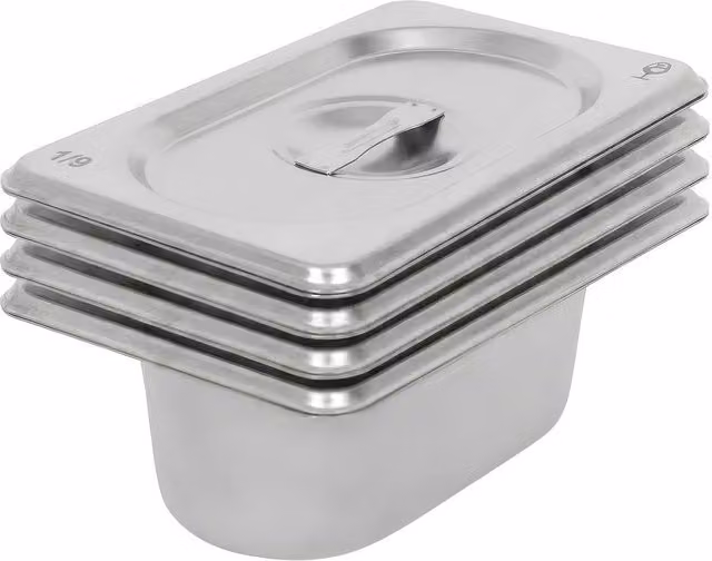 Argon Tableware Stainless Steel Gastronorm Containers with Lids, 1/9 GN, 500ml, Set of 4, Silver – 2