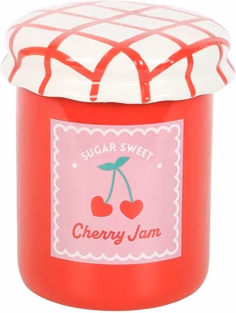 Gloriously Good Cherry Jam Jar Fragrance Oil Burner and Wax Warmer, Red and White Checked Ceramic Tabletop Round Design