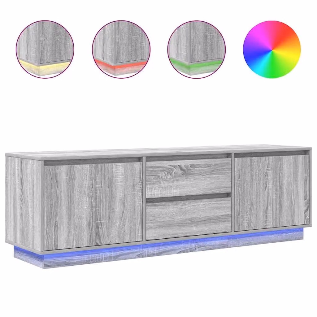 Berkfield Home Modern Grey TV Cabinet with Integrated LED Lighting W: 160.5 cm, D: 41 cm, H: 50 cm – 2