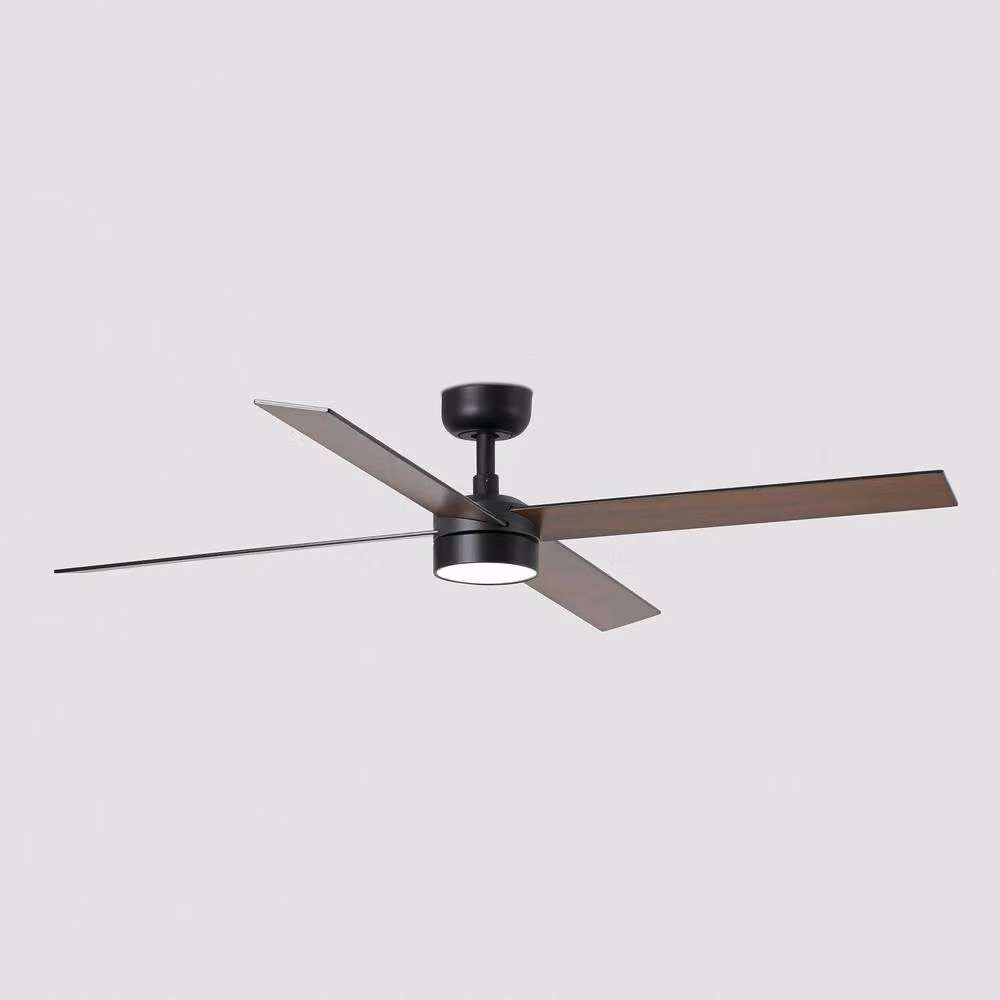 Netlighting Rudder Ceiling Fan in Black Walnut and Black with 4 Reversible Blades and CCT LED Lighting, Diameter: 132 cm – 4