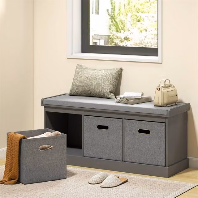 SPETLEK Shoe Storage Bench with Seat and Fabric Drawers in Grey – 1