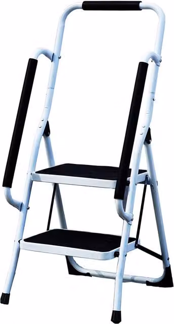 Gr8 Home 2 Step Folding Steel Ladder with Handrail and Non-Slip Rubber Feet, White
