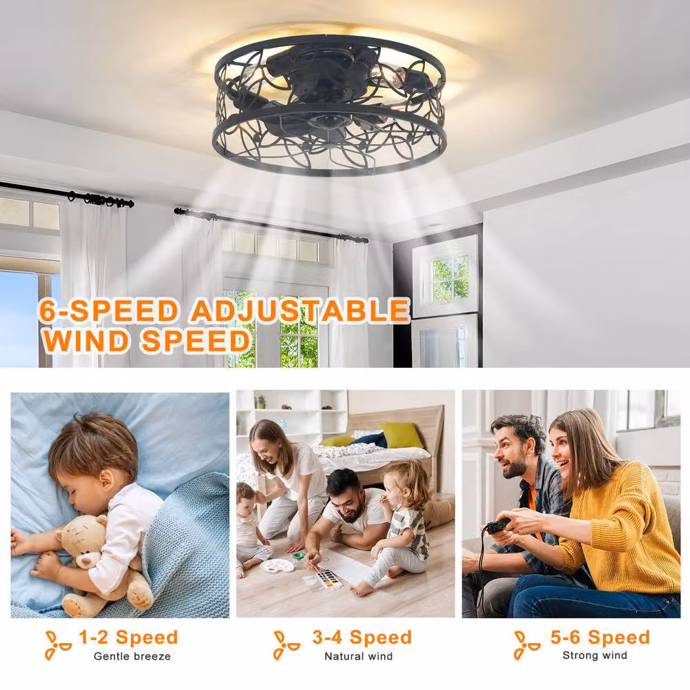 Garwarm Black Metal Ceiling Light Fan with Remote Control, 50 cm Diameter, 4-Light Flush Mount for Bedroom – 2