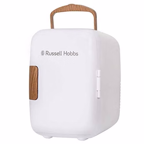 Russell Hobbs RH4CLR1001SCW 4L Mini Portable Cooler and Warmer for Drinks and Cosmetics, White and Wood Effect, W/D/H: 25.2 x 24.0 x 18.0 cm – 1