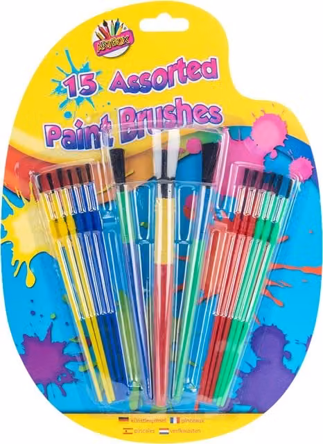 Artbox Pack of 15 Assorted Multicolour Paint Brushes for Children