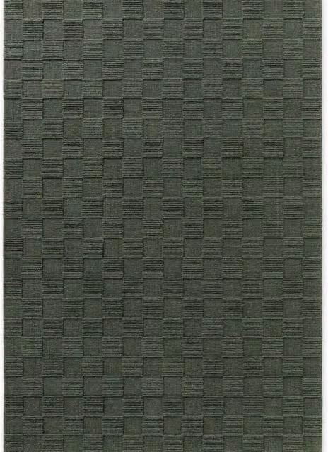 THE RUGS Scala Handwoven Wool Geometric Checkered Rug in Green, W: 80 cm, L: 200 cm