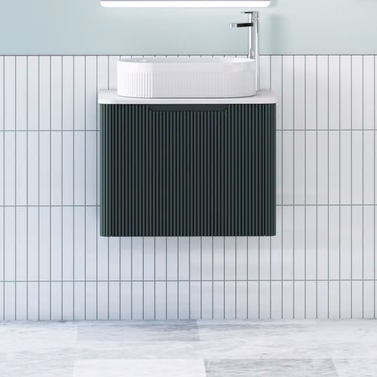 Royal Bathrooms Avenza Wall Hung Vanity Unit with Lyon Basin, Moss Green and White, Depth: 60 cm