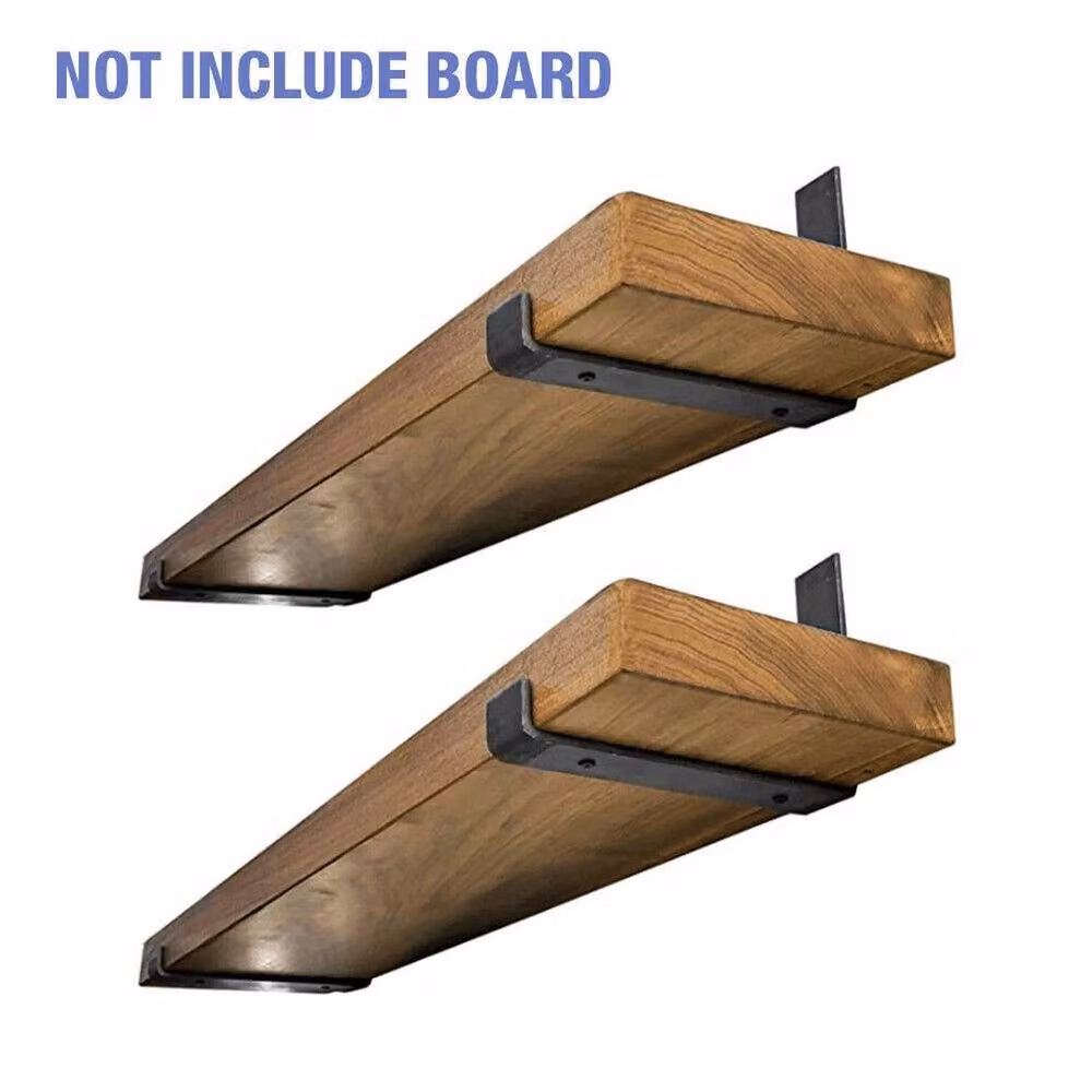 PAWNORA 2 Pack of Matt Black Rustic Wall Mounted Shelf Brackets – 3