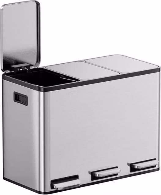 NESTLUNE 45L Recycling Kitchen Bin in Grey, Stainless Steel, W/D/H: 72.5 x 15 x 15 cm