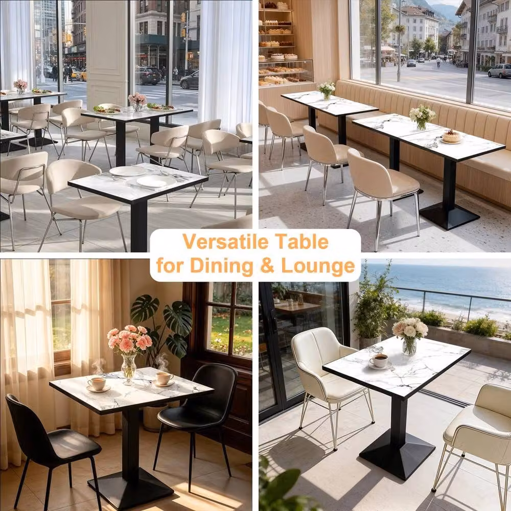 Havendro Modern Rectangular Ceramic and Metal Bistro Table in White and Black, W/D/H: 60 x 30 x 78 cm – 5