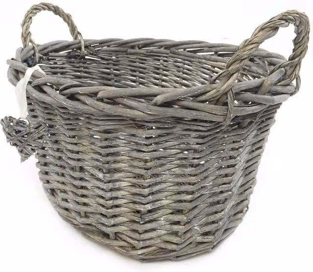 Topfurnishing Oval Deep Shabby Chic Wicker Kitchen Fruit Storage Basket in White and Grey, 35 cm
