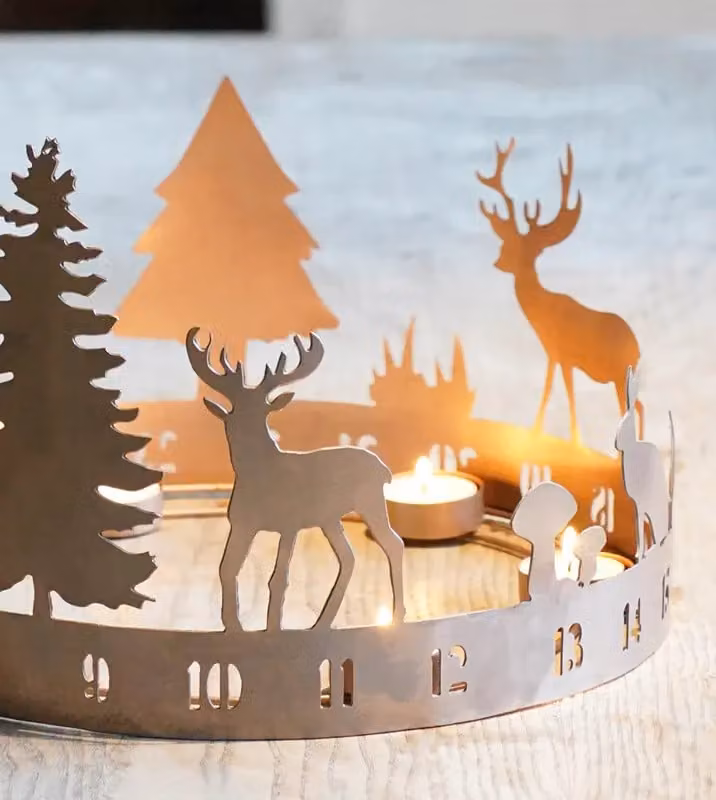Ivyline Round Advent Forest Tealight Centrepiece in Bronze Metal, H25 x W33 x D33 cm – 5