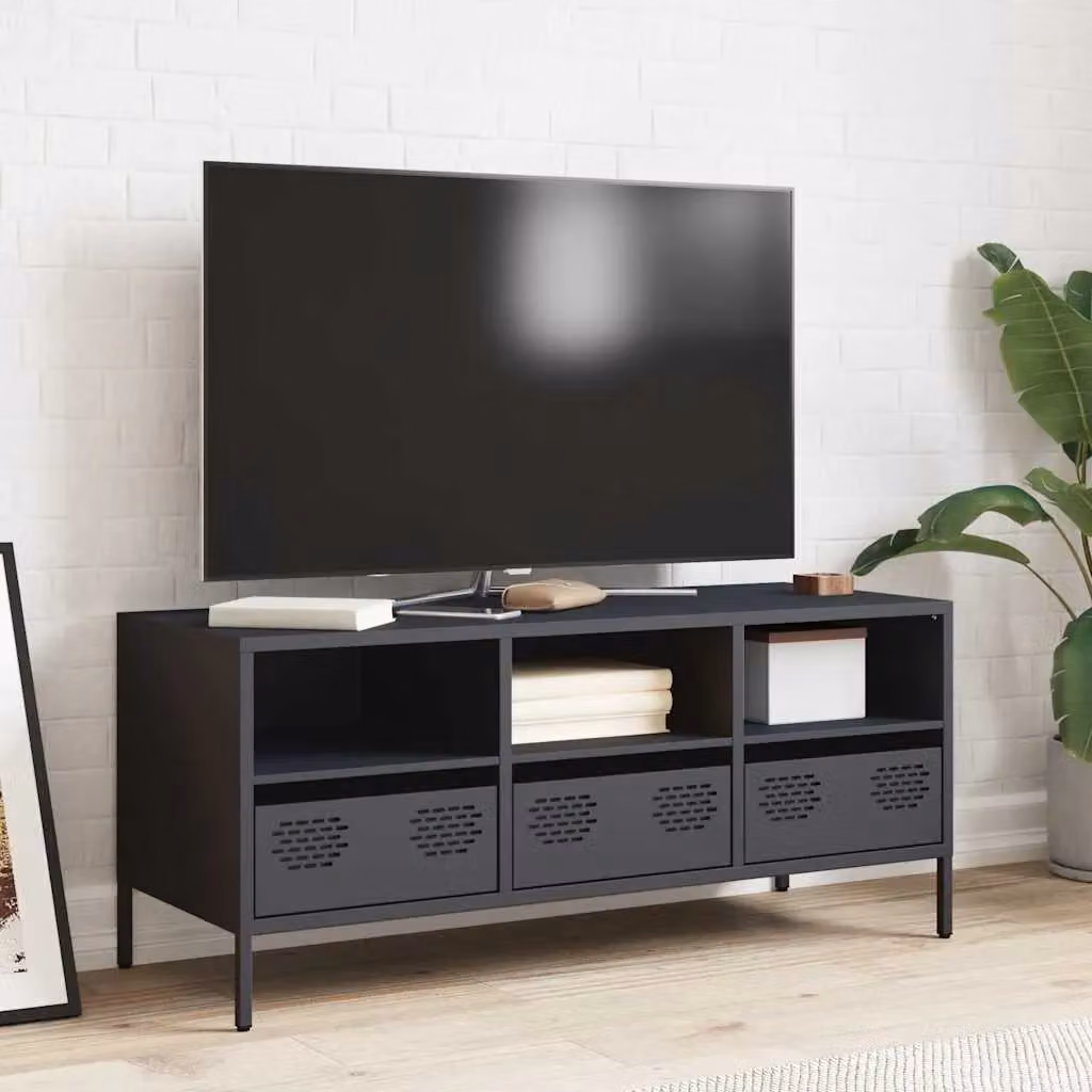 Berkfield Home Anthracite and Black Industrial TV Cabinet in Matt Cold-rolled Steel, W: 101.5 cm, D: 39 cm, H: 43.5 cm – 3