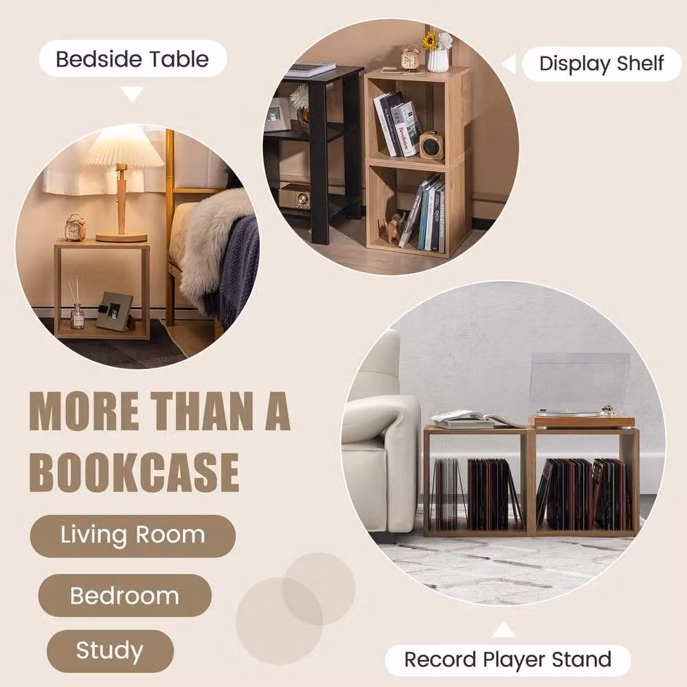 Costway 2 Piece Decorative Wooden Vinyl Record Storage Cubes in Natural Brown – 4